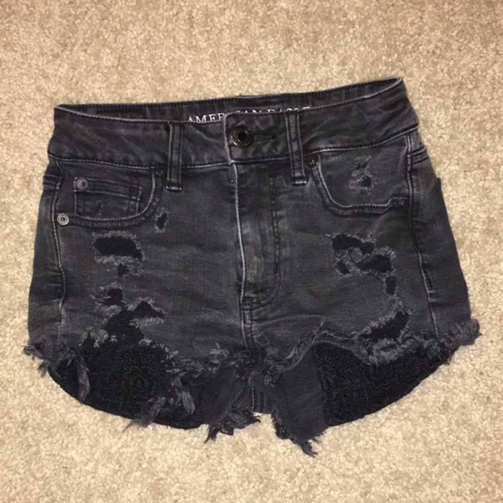 AE black distressed shorts